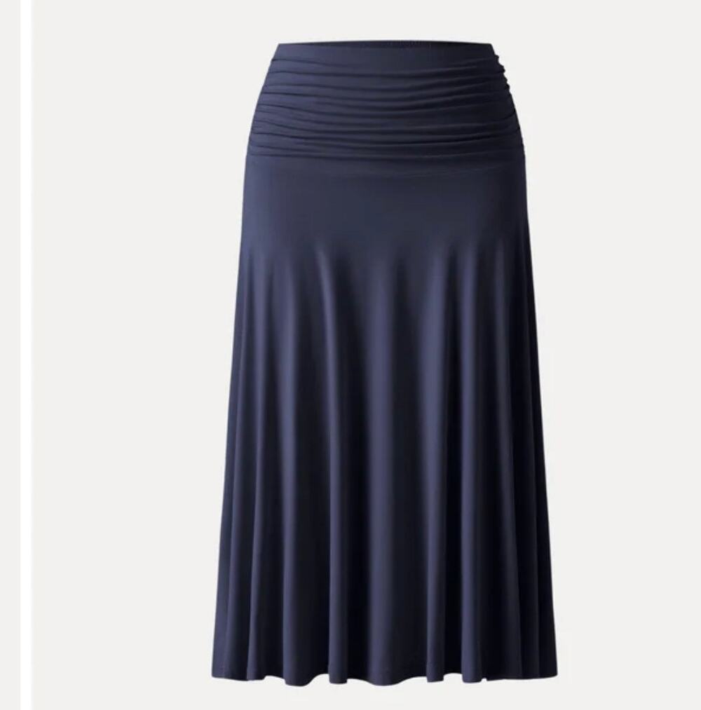 Brand New OGL Women's Size XL Navy Flowy Side Ruched A Line Midi Skirt